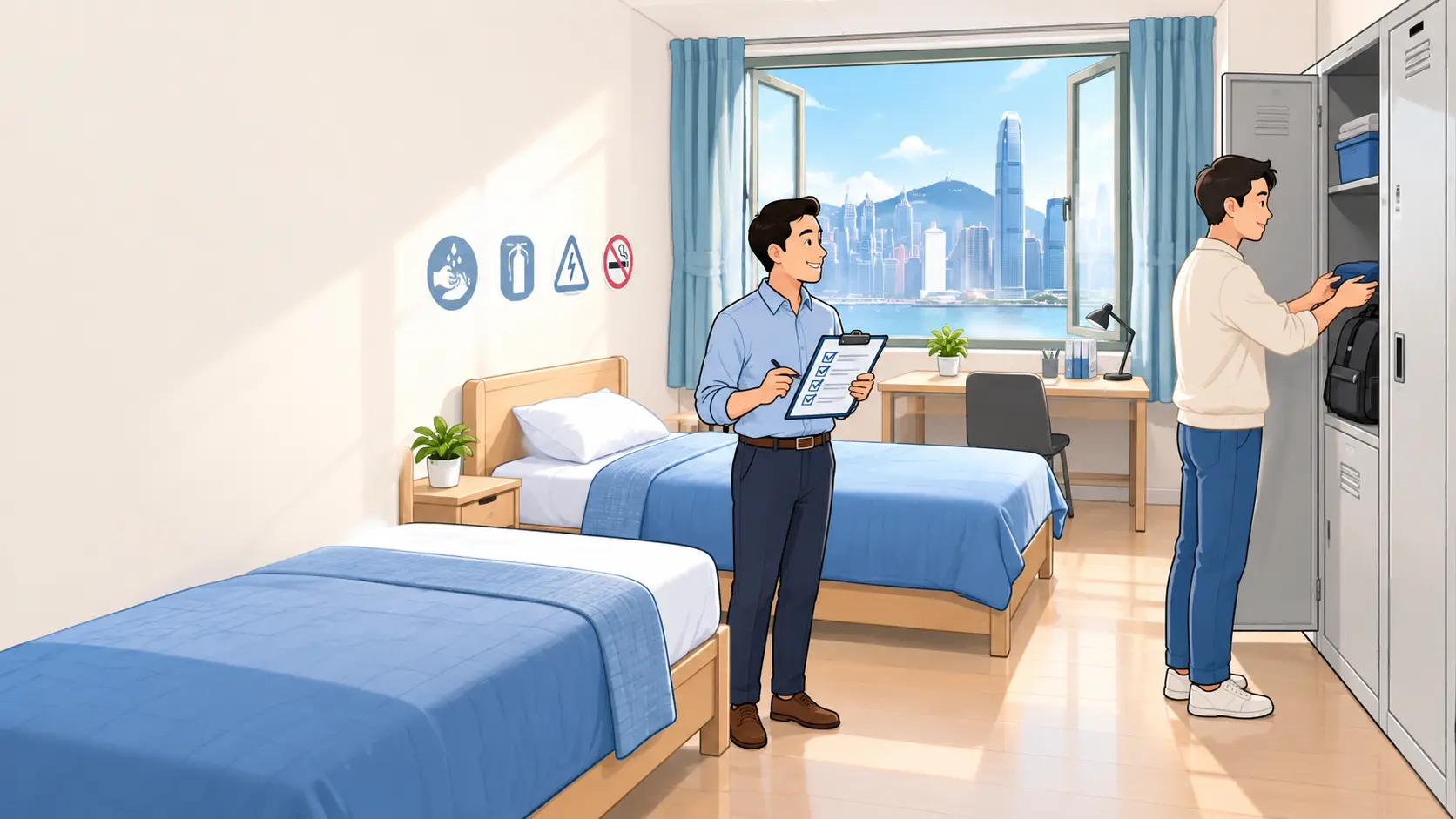 外勞入住前整理住宿資料的插畫